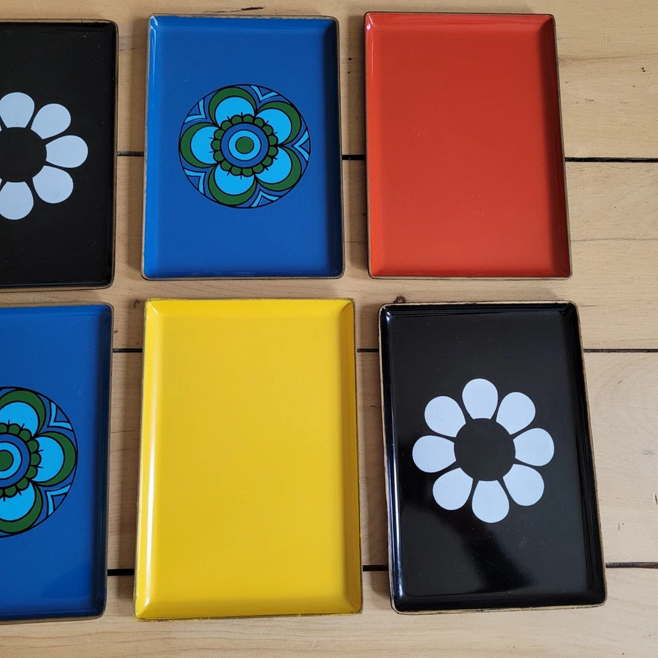 Набор из 8 винтажных MCM 70-х психоделический мод лак лотки тарелки Японии середины века - Изображение 4 из 4