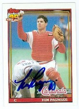 Tom Pagnozzi autographed baseball card (St Louis Cardinals) 1991 Topps #308