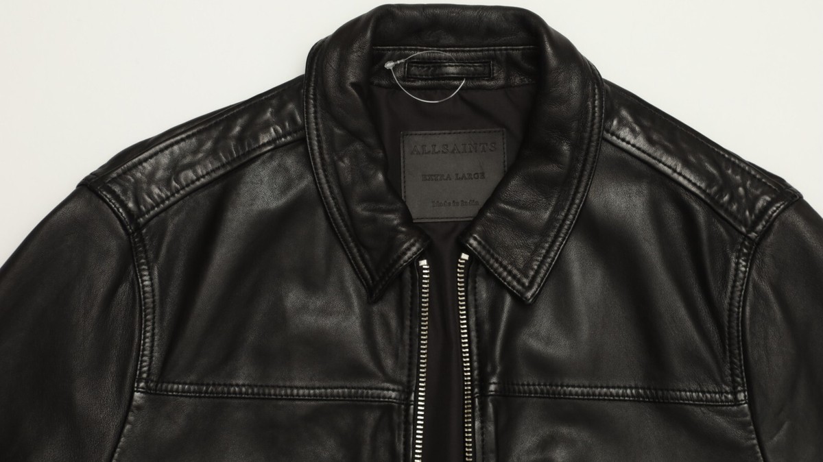 AllSaints Vieno Mens Leather Jacket Size XL X-Large in Black