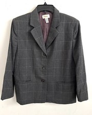 Talbots blazer 100 wool plaid dark grey 3 button 14