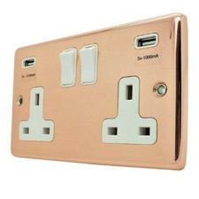 Bright Shiny Polished Copper Plug Sockets Light Switches Dimmers - Whole Range W