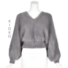 KIOKO Gray Waist Length V-Neck French Angora Sweater with  Dolman Sleeves SZ S/M