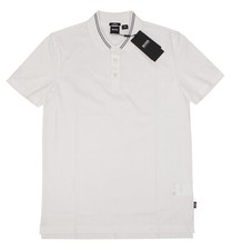 HUGO BOSS PLATER 10 MEN'S Large SLIM FIT WHITE INTERLOCK POLO SHIRTS 50409409
