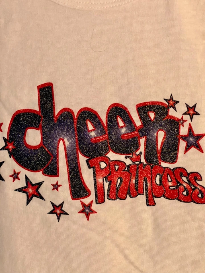 "CHEER PRINCESS" GLITTER GRAPHIC GIRLS SMALL WHITE COTTON TANK BEACH COVER UP  S - Image 2 of 4