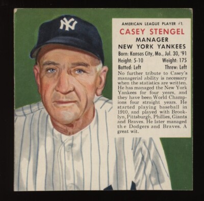 casey's tobacco 1953 Casey Stengel Red Man Tobacco Baseball Set #AL-1 VG Invest NOW
