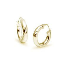 Hammered Diamond Cut Round 4x20mm Hoop Earrings in Gold Plated Sterling Silver