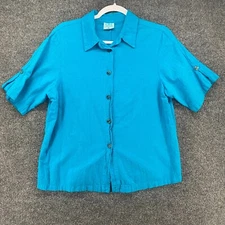 CMC Color Me Cotton Shirt Women XL Linen Blue Button Up Coastal Lagenlook Resort