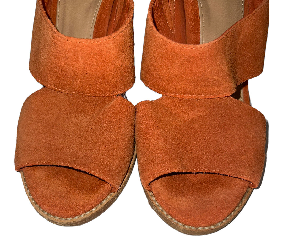 APL Sandali donna Ugg in pelle scamosciata arancione con tacco a scorrimento taglia 6