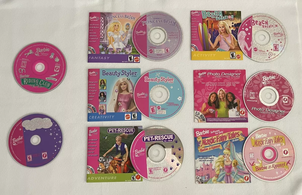 Lot 5 Vintage Barbie CD ROM Games Nail Designer, Beauty Styler more