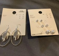 A New Day Silver Tone Stud And Dangle Earring Set SS7