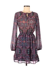Paisley Dress Women's Long Sleeve Boho Sheer Pink Blue Small