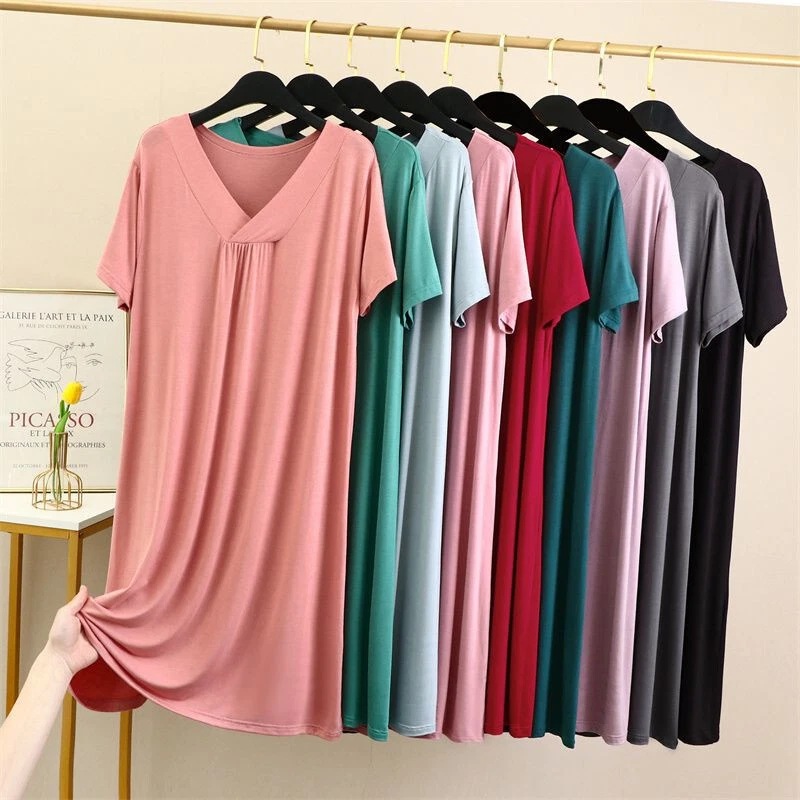 Ladies Womens Modal Cotton Summer Nightshirt Pyjamas Plus Night Dress Nighties - Image 2 of 4