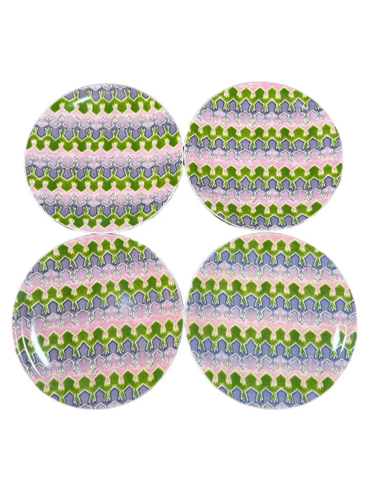 "Juego de 4 platos de canapé Anthropologie rosa púrpura verde aperitivo postre 6,75""" Foto 3 de 4