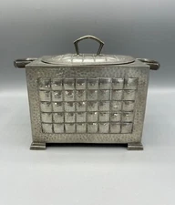 English Pewter 'My Lady' Double Handled & Lidded Hand-Hammered Biscuit Box 1930s