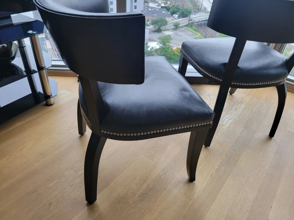 JUEGO DE 2 - Silla de comedor Ralph Lauren Home Clivedon (Macassar de cuero negro croc) Foto 4 de 4