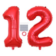 Red 12 Number Balloons 40 inch Jumbo Foil Balloons Prom Balloon for 12th Birt...
