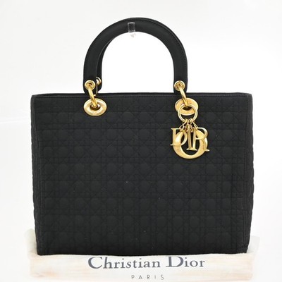 Christian Dior Logo Lady Cannage Hand Tote Bag Nylon Black GHW Italy 71PA210