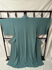 Japan Kimono Iromuji Teal green silk with a textured pattern Pre-owned