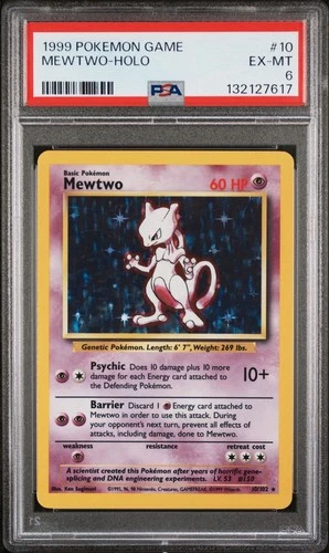 1999 Pokemon TCG Game Mewtwo HOLO Base Set 10/102 PSA 6