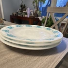 PYREX Butterprint Plate Blue White Milk Glass Pressed Glossy Round Kitchen Motif