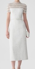 Carolina Herrera Women's White Embellished Tweed Mock-Neck Pencil Dress Size 6