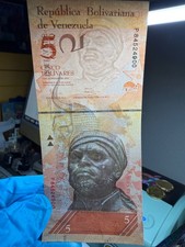 Authentic Venezuela Bolivares 5 Banknote, 89e Superb Gem UNC Currency 2011