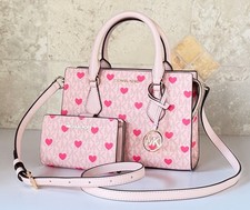 Michael Kors Sheila SM Satchel Shoulder Crossbody Bag  Wallet Set MK Pink/Heart