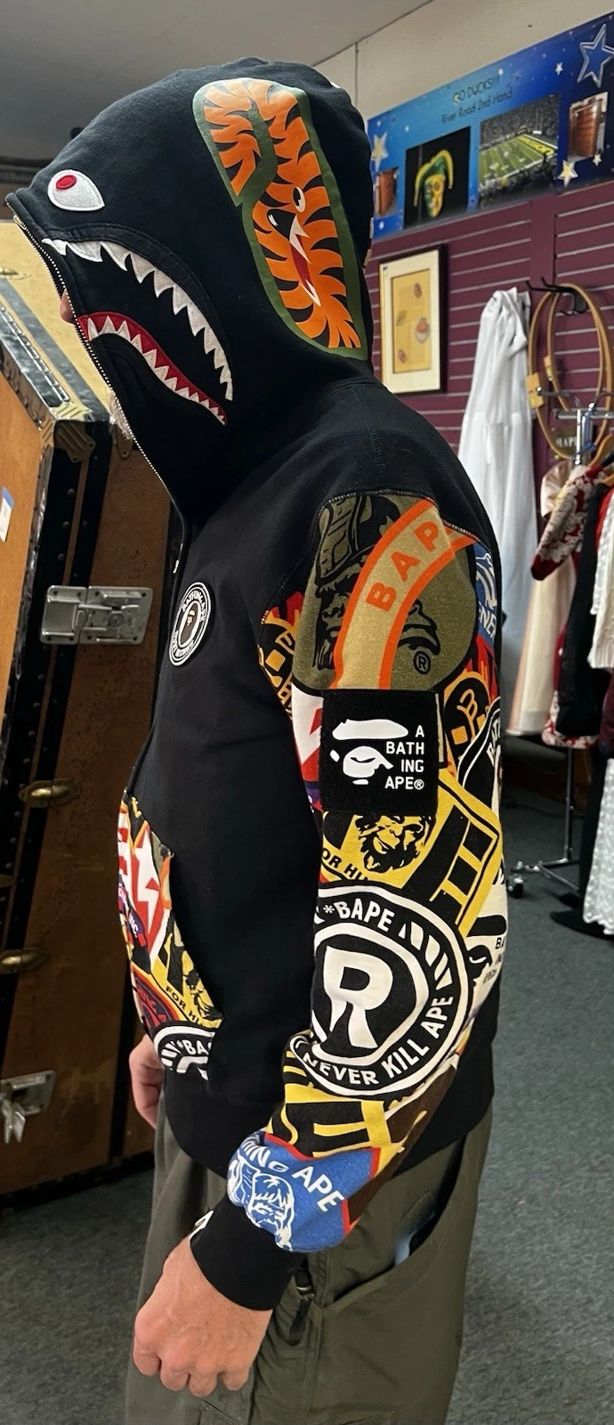 A BATHING APE (BAPE) BAPE FELPA CON CAPPUCCIO UOMO FULL ZIP A BATHING APE Nero SQUALO TAGLIA L