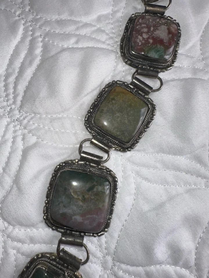 Cinturón Cabujón Piedra Pulida Vintage Bohemio Concho Eslabón Tono Plata Ágata Foto 2 de 3