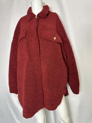 Good American Team Cardinal Oversized Sherpa Shacket Burgundy Red Size 3X   NWT