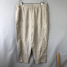 Eileen Fisher Pants Womens L Beige Organic Linen Ankle Pull On Elastic Tapered