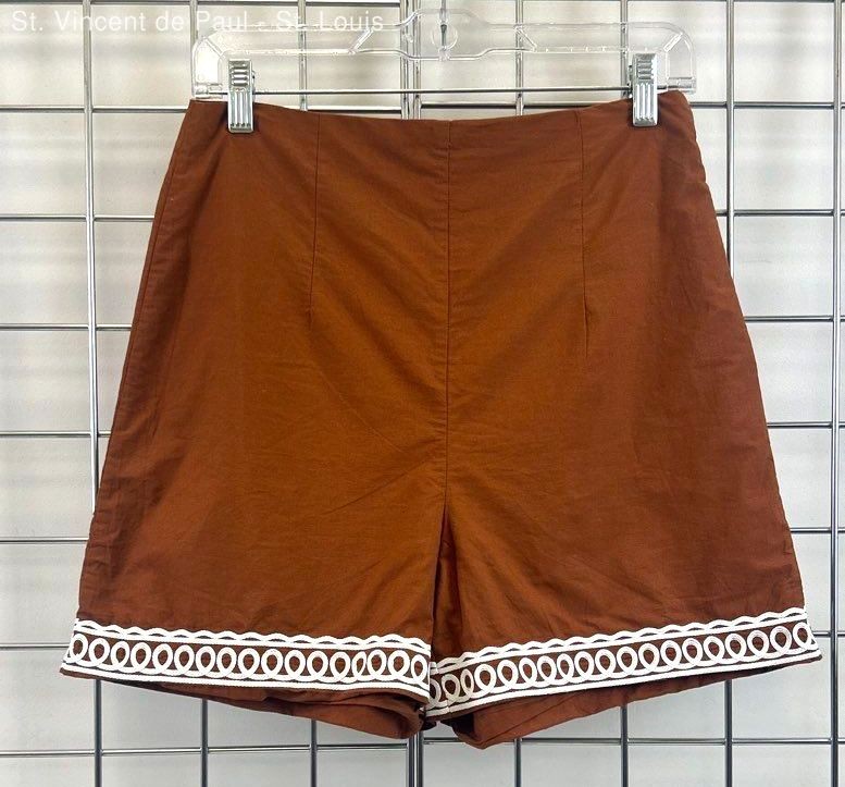 Sézane Lace Brown Terracotta Shorts 100% Cotton Side Zipper - Women's Size 36(s)