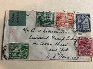 BRITISH GUIANA 1942 POSTAL AIRMAIL COVER TO US