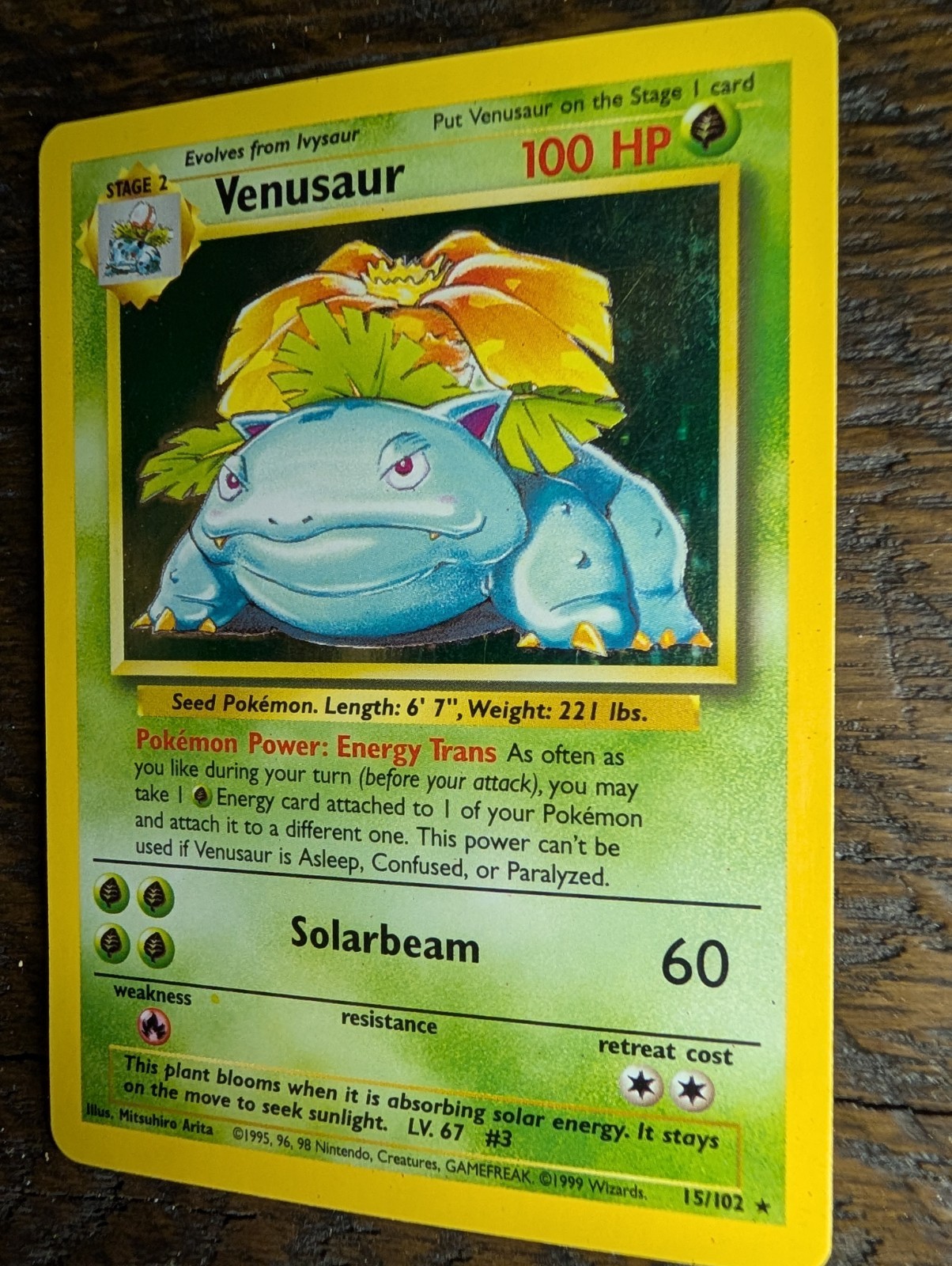 Pokemon TCG Venusaur Base Set 15/102 Holo Rare English WotC 1999 Lightly Played