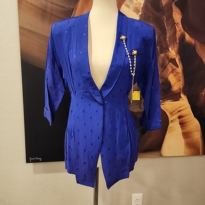 NWT Vintage Francine Browner Petites Purple Blazer 1 Button Short Sleeve 80s