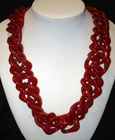 Vintage Trifari Rust Red Lucite Plastic Large Link Gold Costume Jewelry Necklace