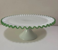 FENTON EMERALD CREST 12.5&rdquo; ROUND FOOTED MILK GLASS VTG CAKE STAND