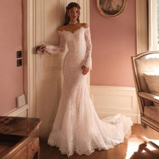 Lace Appliques Sheer Side Cutout Open Back Mermaid Satin Wedding Dress Long