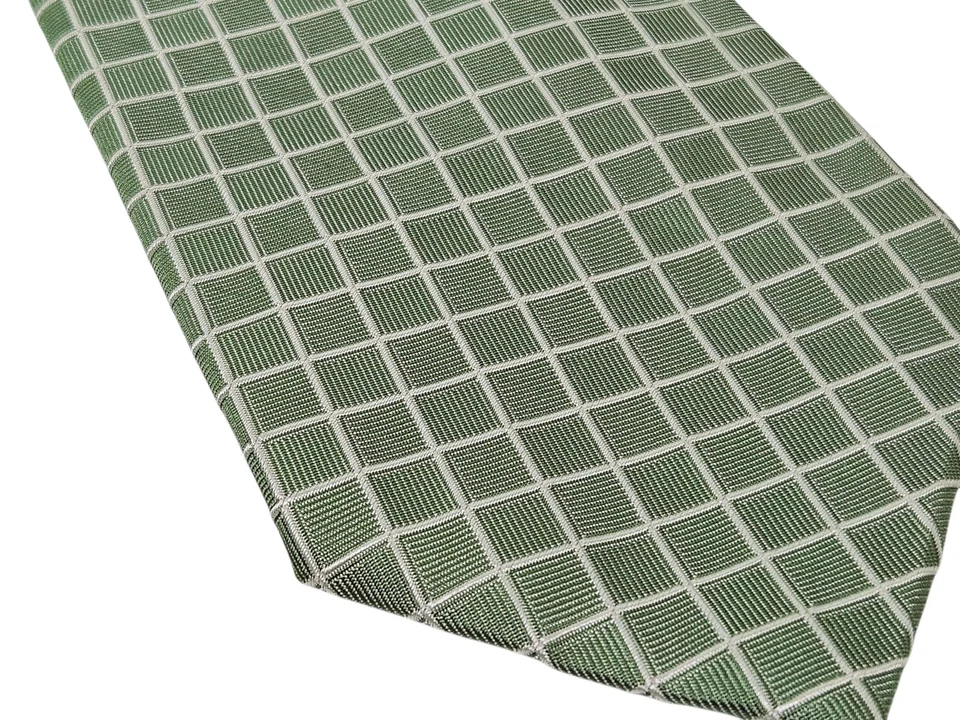 Corbata Burberry London Cuello Seda Geométrica Verde Texturizada Rejilla 58.5" Hecha en Italia Foto 3 de 4