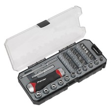 Sealey Premier 38pc Fine Tooth Ratchet Screwdriver & Accessory Socket Bit Set