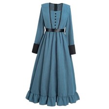 FCCAM Victorian Dress for Women Long Sleeve 1800s Edwardian Dress X-Large Blue
