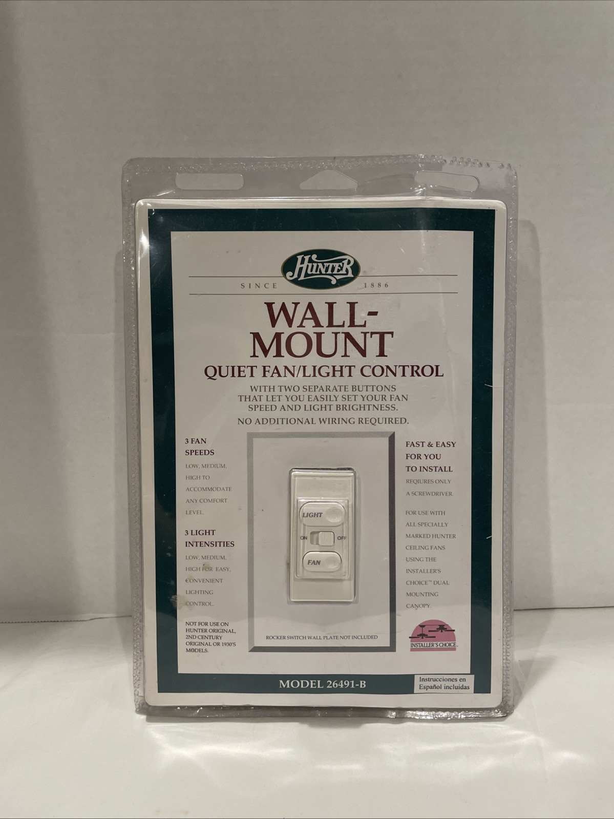 Hunter Wall Mount Quiet Fan with 3-Speed Control and 3-Light Options 26491-b