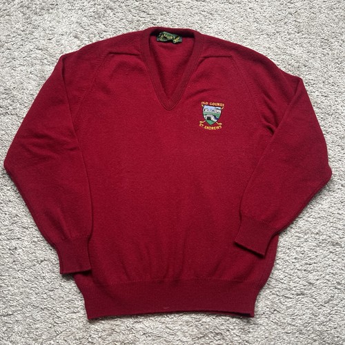 Lyle & Scott, Vintage Lyle & Scott V Neck 100% Lambswool Knit Jumper Red Mens Size Medium
