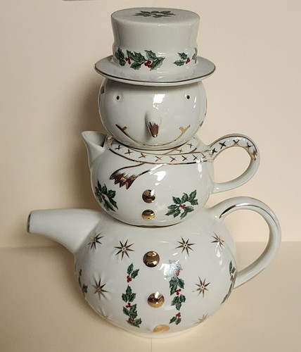 Snowman Stacking Teapot With Sugar & Creamer - Holly Collection - Formalities By