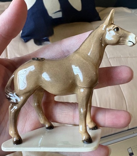 Vintage Hagen Renaker Mule or Horse On Base 3.5" Porcelain Figurine Orig Sticker