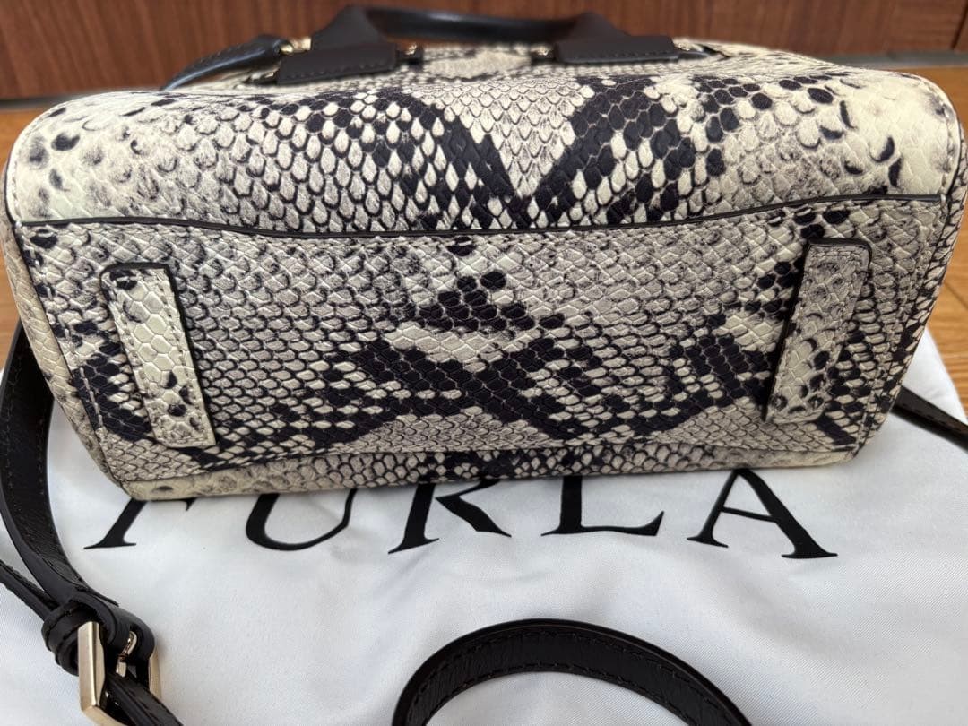 FURLA Python Pattern Leather Shoulder Bag Black C… - image 4