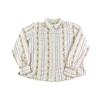 WHITE STAG Womens Striped Floral Button Up Shirt Long Sleeve Casual Top Vintage