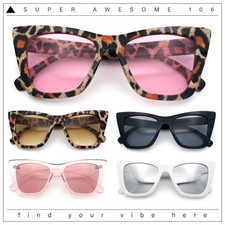 Womens Mod Style Large Square Cat Eye Hipster Plastic Sunglasses