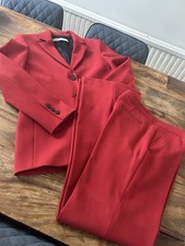 Zara Women's Red Suit Wide Leg Trousers Xs Single Breathed Blazer Small