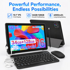Android 16 10 Inch Tablet, 34GB RAM 128GB ROM 1TB TF, 8 core,6000mAh Dual Camera